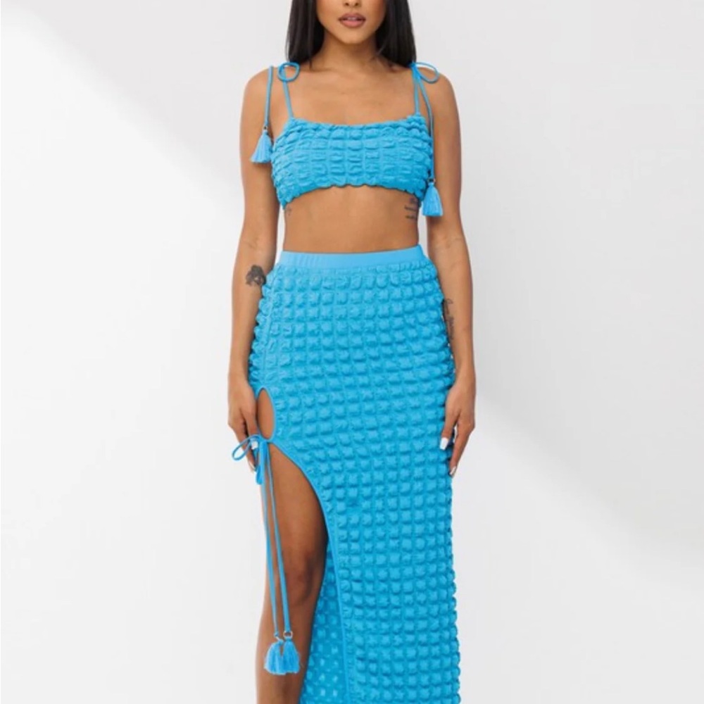 Blue Textured Two-Piece Set